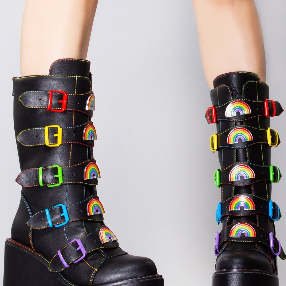 Dune Rainbow Platform Boots in Black - Picture 3 of 4